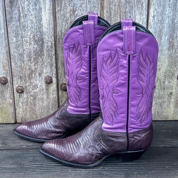 Vintage Tony Lama Boots Shoes - Vintage Purple Tony Lama Exotic Leather Women's Cowboy Boots